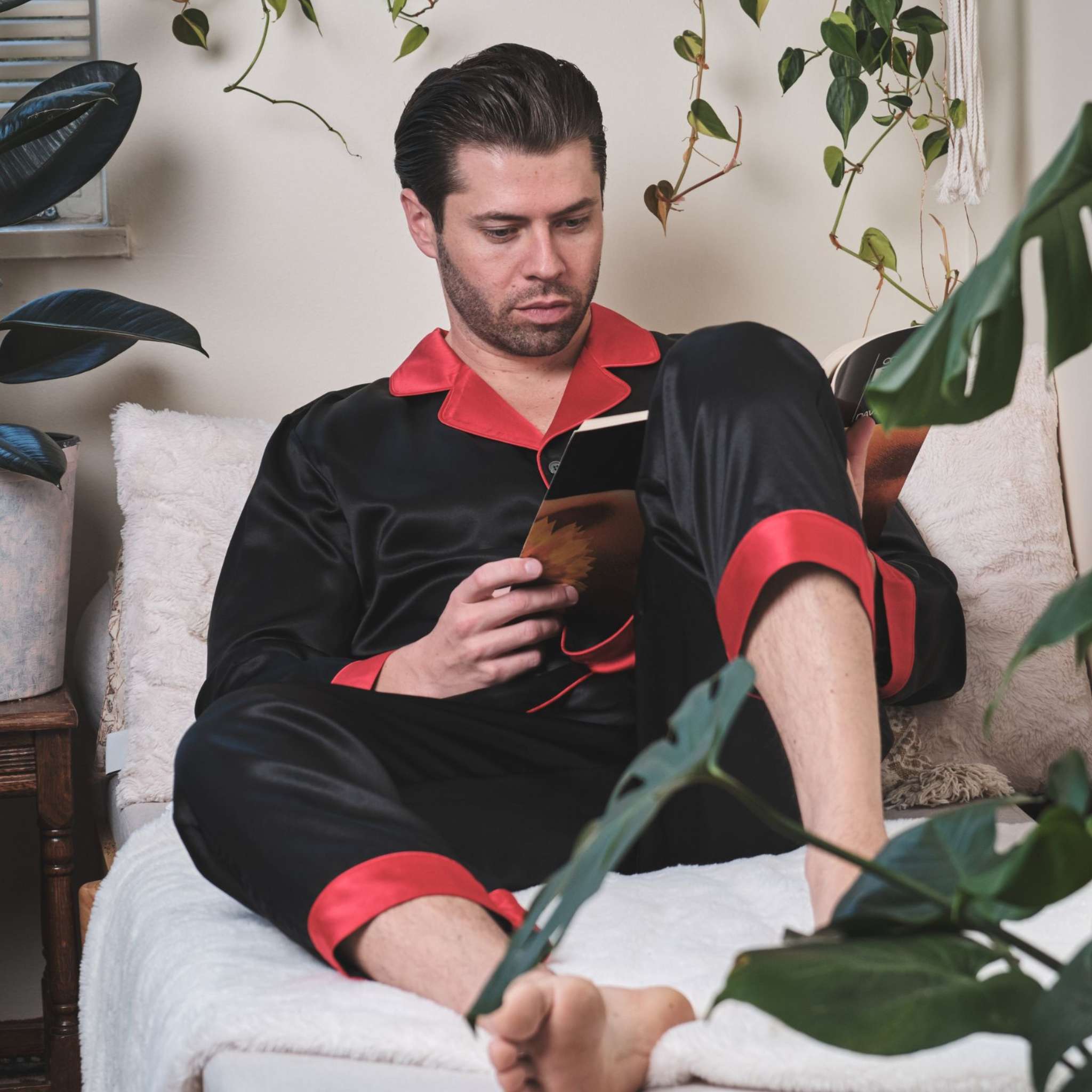 Mens Black Silk Pajamas Premium Loungewear 1000 Kingdoms